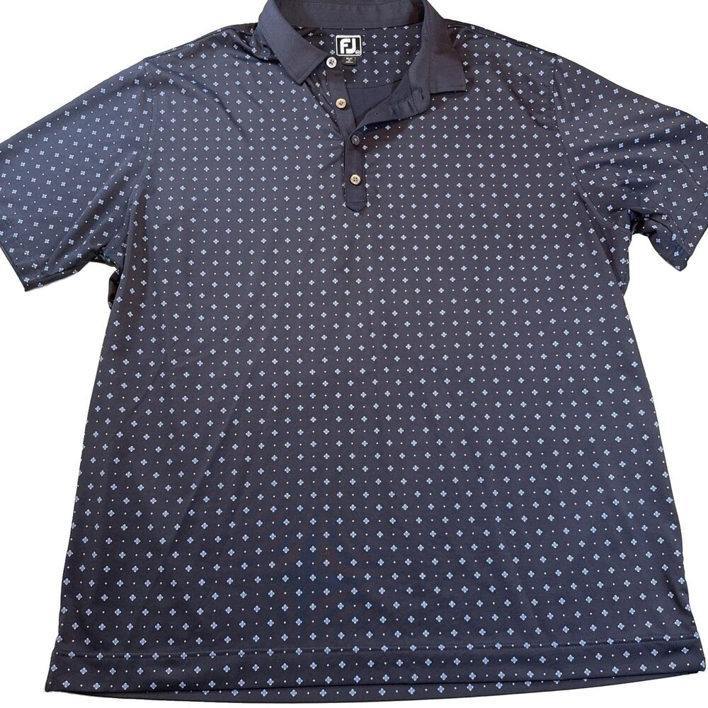 FootJoy Mens Golf Polo Shirt Size 2XL Geo Print Navy Preppy w Logo XXL